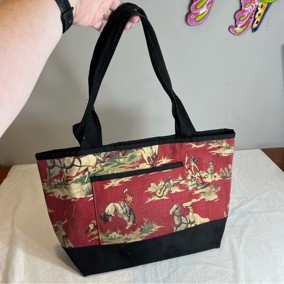 Sally Spicer, Western cowboy rodeo canvas, double handle tote bag - Picture 4 of 16